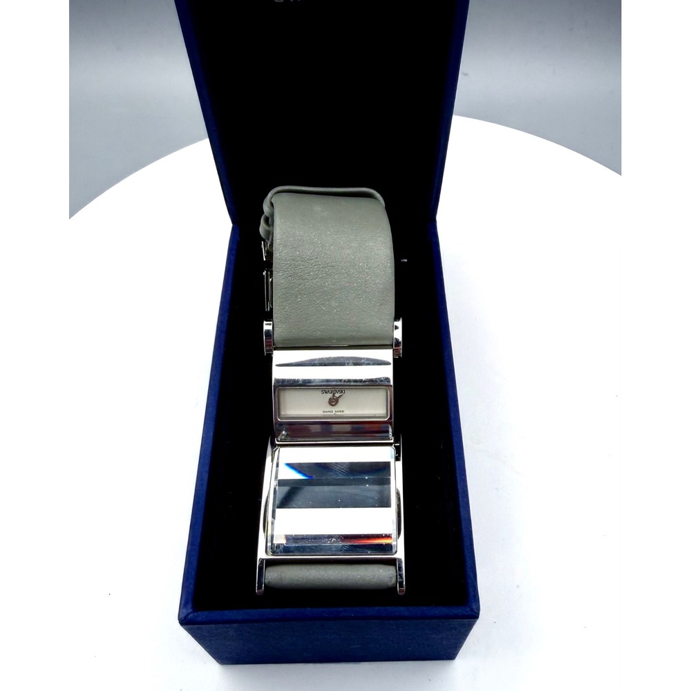 Swarovski Crystal Cuff Watch FWD235SIM4 Swiss Made Leather Bracelet w Box